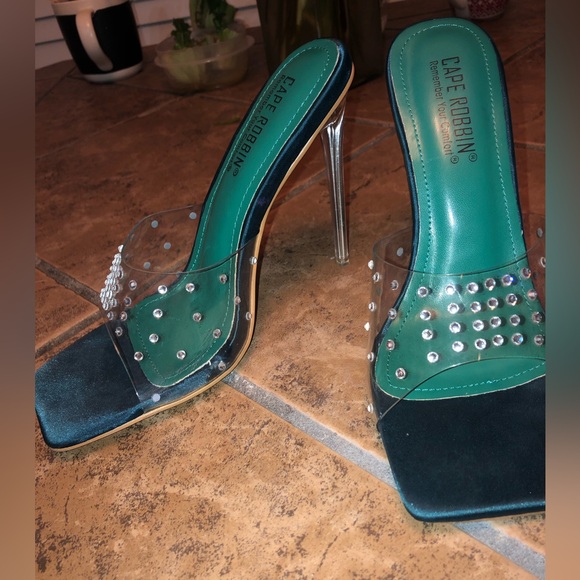 Cape Robbin Shoes - 🩴Cape Robbin Teal Clear Crystal Studded Stilettos